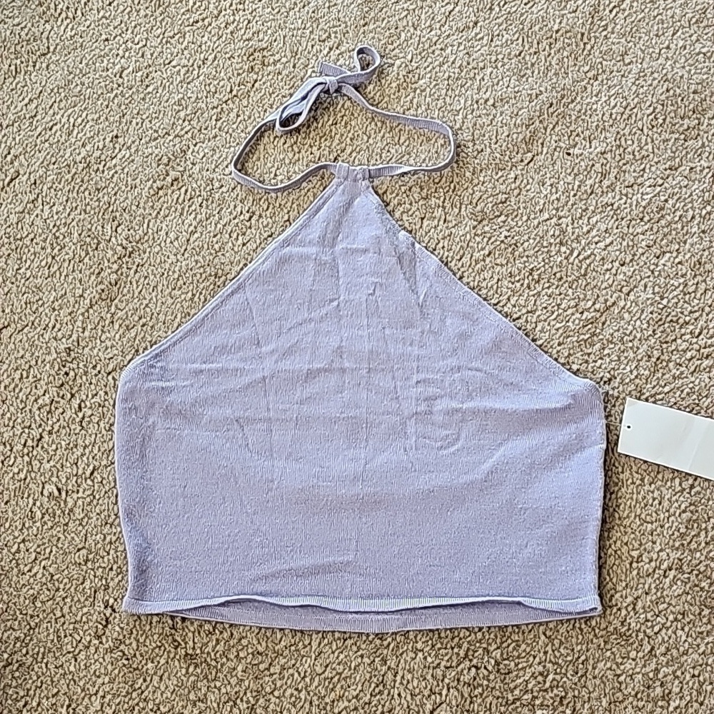 We Wore What Lilac Knit Halter Cropped Top Medium